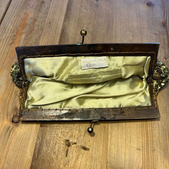 Vintage Wayne M. Kleski Katherine's Collection Gold Sequin Velvet Flower Clutch - Picture 6 of 15